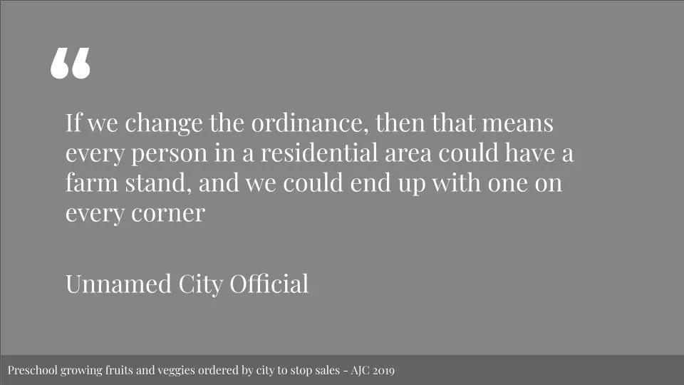 Featured image for Solarpunk: Life in the Future Beyond the Rusted Chrome of Yestermorrow - A grey quote card from an unnamed city official regarding farm stands on every corner.