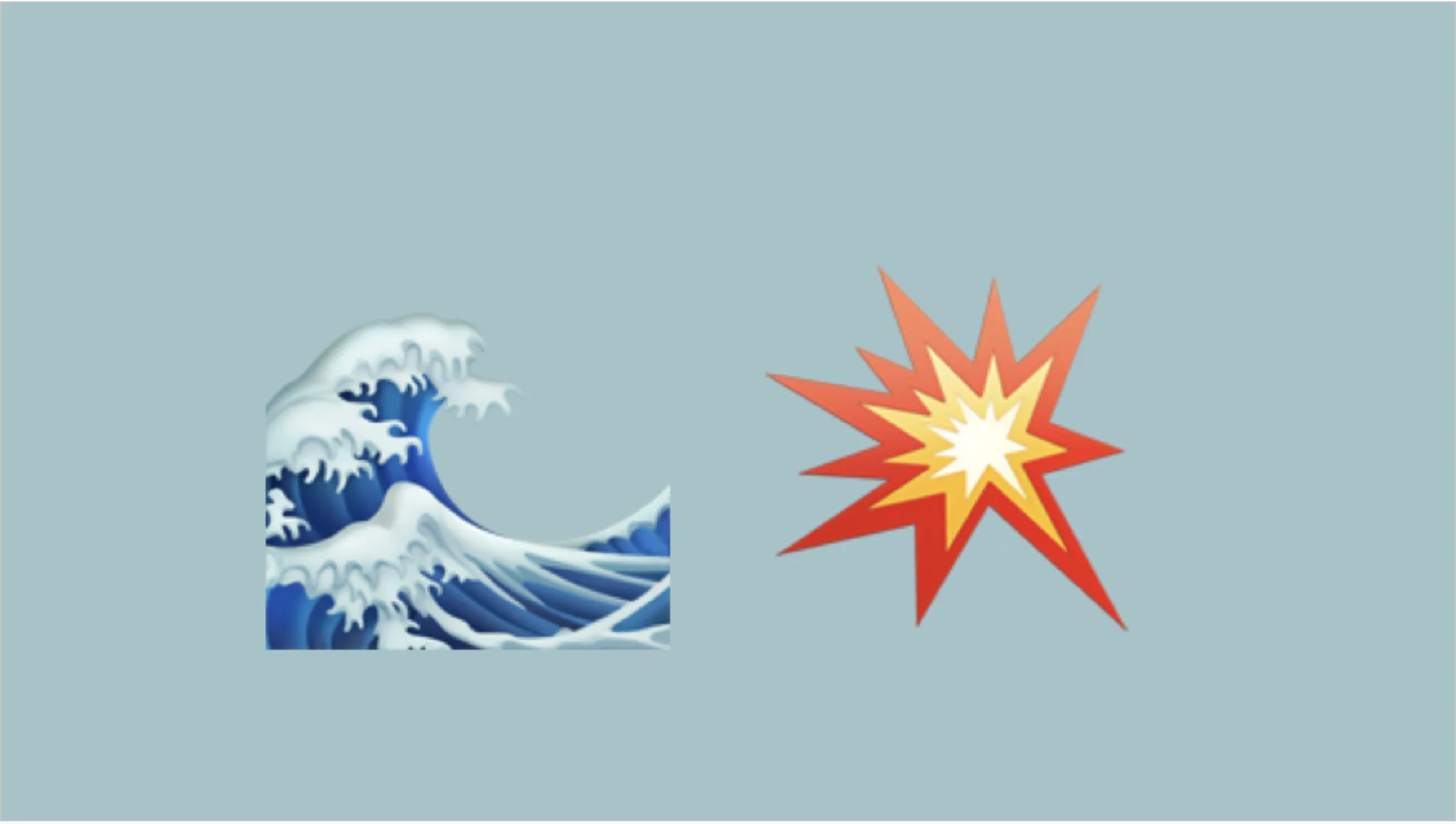 A blue ocean wave emoji and a red and orange explosion emoji side-by-side on a muted blue background.